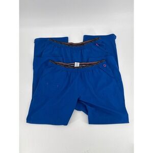 Lot of 2 HeartSoul Petite Royal Blue Scrub Pants XL Elastic Waist Pockets